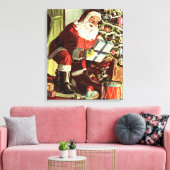 Weihnachten, Retro Weihnachtsmann mit Geschenken Leinwanddruck (Insitu (Wohnzimmer))