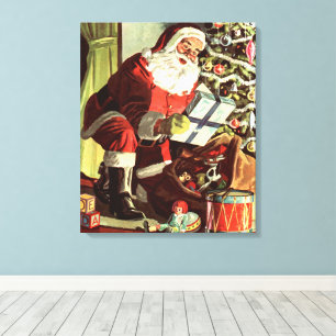 Weihnachten, Retro Weihnachtsmann mit Geschenken Leinwanddruck
