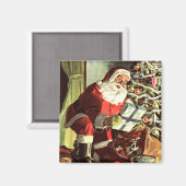 Weihnachten, Retro Weihnachtsmann mit Geschenken Magnet (Vorderseite/Rückseite)