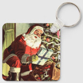 Weihnachten, Retro Weihnachtsmann mit Geschenken Schlüsselanhänger (Rückseite)