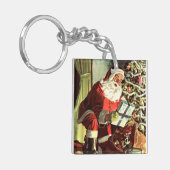 Weihnachten, Retro Weihnachtsmann mit Geschenken Schlüsselanhänger (Vorderseite links)