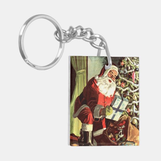 Weihnachten, Retro Weihnachtsmann mit Geschenken Schlüsselanhänger (Vorderseite links)