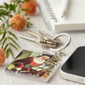 Weihnachten, Retro Weihnachtsmann mit Geschenken Schlüsselanhänger (Vorderseite rechts)