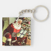 Weihnachten, Retro Weihnachtsmann mit Geschenken Schlüsselanhänger (Rückseite)