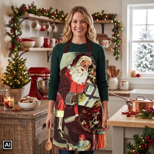 Weihnachten, Retro Weihnachtsmann mit Geschenken Schürze