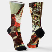 Weihnachten, Retro Weihnachtsmann mit Geschenken Socken (Gewinkelt)