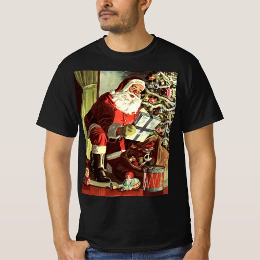 Weihnachten, Retro Weihnachtsmann mit Geschenken T-Shirt (Vorderseite)