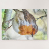 Weihnachten Robin RedBrustbrand Winter Wasserfarbe Puzzle (Horizontal)