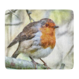 Weihnachten Robin RedBrustbrand Winter Wasserfarbe Schneidebrett