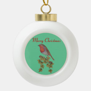 Weihnachten Robin und Efeu-Blätter für Weihnacht Keramik Kugel-Ornament