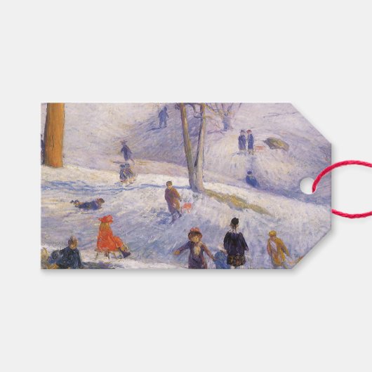 Weihnachten, Rodeln, Central Park Glackens Geschenkanhänger (Vorderseite (Horizontal))