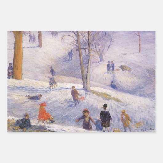Weihnachten, Rodeln, Central Park Glackens Geschenkpapier Set (Vorderseite 2)