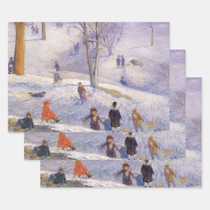 Weihnachten, Rodeln, Central Park Glackens Geschenkpapier Set