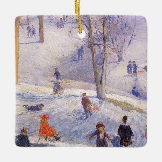 Weihnachten, Rodeln, Central Park Glackens Keramikornament (Vorderseite)