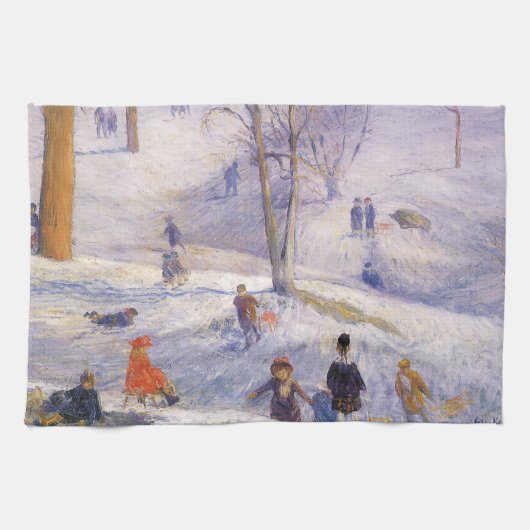 Weihnachten, Rodeln, Central Park Glackens Küchentuch (Horizontal)