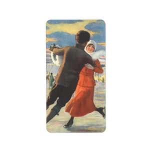 Weihnachten, romantische Couple Ice-Skaten Adressaufkleber