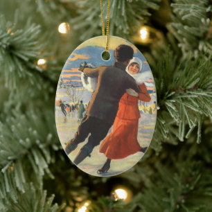 Weihnachten, romantische Couple Ice-Skaten Keramikornament