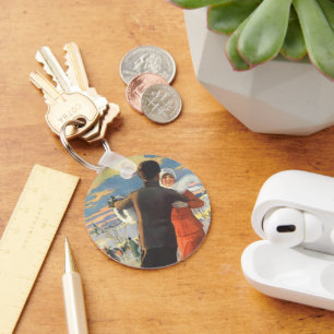 Weihnachten, romantische Couple Ice-Skaten Schlüsselanhänger