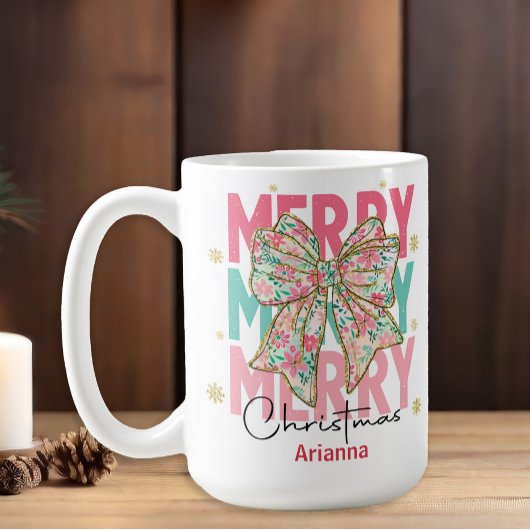 Weihnachten Rosa Aquamariner Bogen Name Kaffeetasse