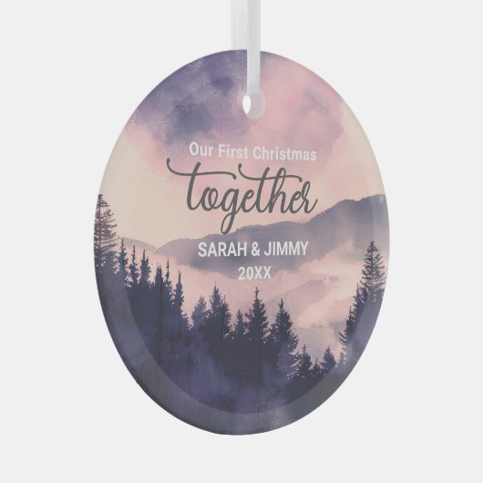 Weihnachten Rosa Bergabenteuer Outdoor Couple Ornament Aus Glas (Vorderseite Rechts)