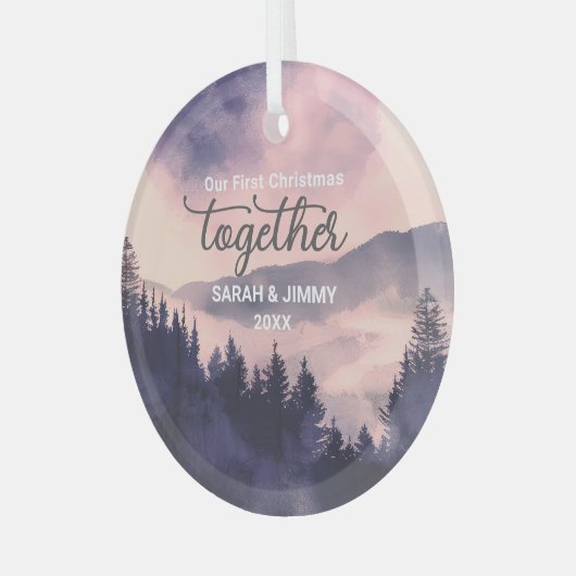 Weihnachten Rosa Bergabenteuer Outdoor Couple Ornament Aus Glas (Vorderseite links)