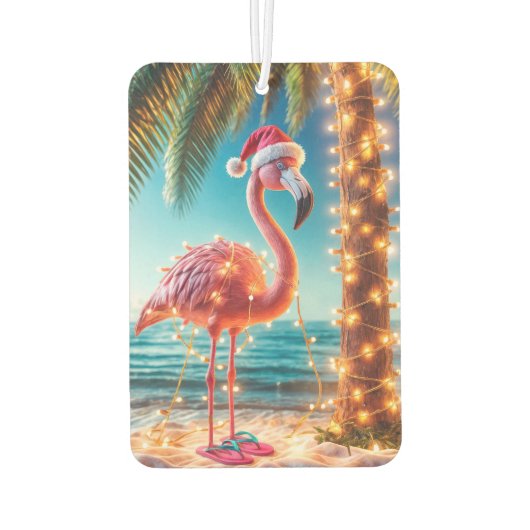 Weihnachten rosa Flamingo in krumpelnden Lichtern Autolufterfrischer (Rückseite)