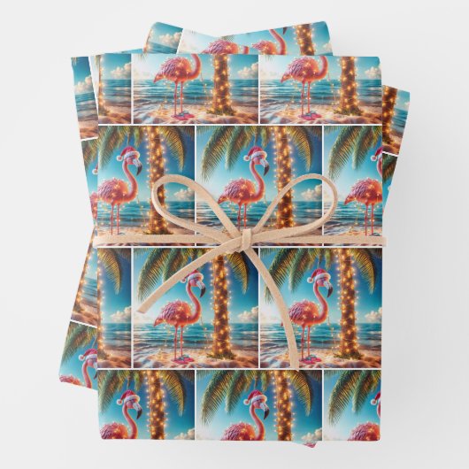 Weihnachten rosa Flamingo in krumpelnden Lichtern Geschenkpapier Set (Beispiel)
