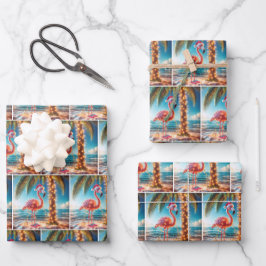 Weihnachten rosa Flamingo in krumpelnden Lichtern Geschenkpapier Set