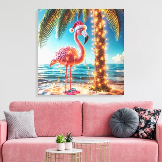 Weihnachten rosa Flamingo in krumpelnden Lichtern Leinwanddruck (Insitu (Wohnzimmer))