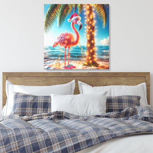 Weihnachten rosa Flamingo in krumpelnden Lichtern Leinwanddruck (Insitu (Schlafzimmer))