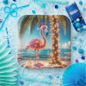 Weihnachten rosa Flamingo in krumpelnden Lichtern Pappteller (Party)