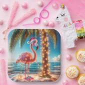 Weihnachten rosa Flamingo in krumpelnden Lichtern Pappteller (Party)