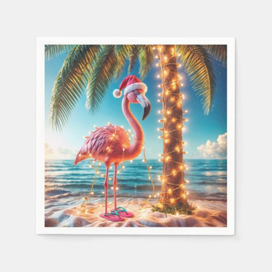Weihnachten rosa Flamingo in krumpelnden Lichtern Serviette (Vorderseite)
