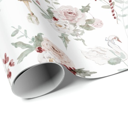 Weihnachten Rosa Floral Ballerina und Swan Geschen Geschenkpapier (Rolleneckpunkt)