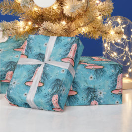 Weihnachten: Rosa Glocken und Schneeflocken Geschenkpapier