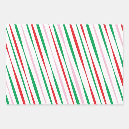 Weihnachten Rosa Grün Moderne Streifen Geschenkpapier Set (Vorderseite 2)