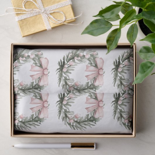 Weihnachten Rosa Grüner Kranz Seidenpapier (Geschenk)