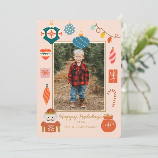 Weihnachten Rosa Ornament Niedliches Foto (Stehend Vorderseite)