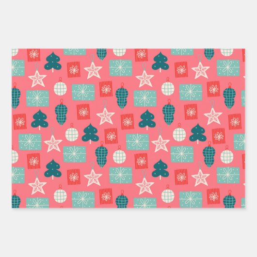 Weihnachten Rosa Weiß Muster Geschenkpapier Set (Vorderseite)