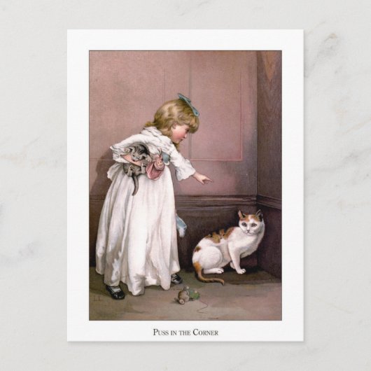 Weihnachten Rose: Puss in der Ecke Postkarte (Vorderseite)