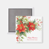 Weihnachten Rose Wasserfarbe | Ihr Name Magnet (Vorderseite/Rückseite)