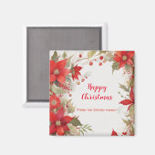 Weihnachten Rose Wasserfarbe | Ihr Name Magnet (Vorderseite/Rückseite)