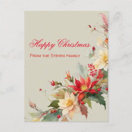 Weihnachten Rose Wasserfarben Postkarte | Ihr Name