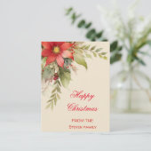 Weihnachten Rose Wasserfarben Postkarte | Ihr Name (Stehend Vorderseite)