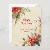 Weihnachten Rose Wasserfarben Postkarte | Ihr Name (Vorne/Hinten)
