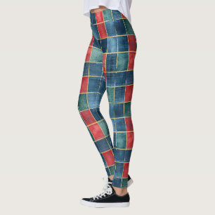 Weihnachten Rot Blau Grüne Quadrate Leggings