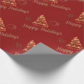Weihnachten Rot & Gold Moderner Baum & Herz mit Bl Geschenkpapier (Ecke)