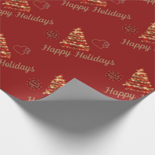 Weihnachten Rot & Gold Moderner Baum & Herz mit Bl Geschenkpapier (Ecke)