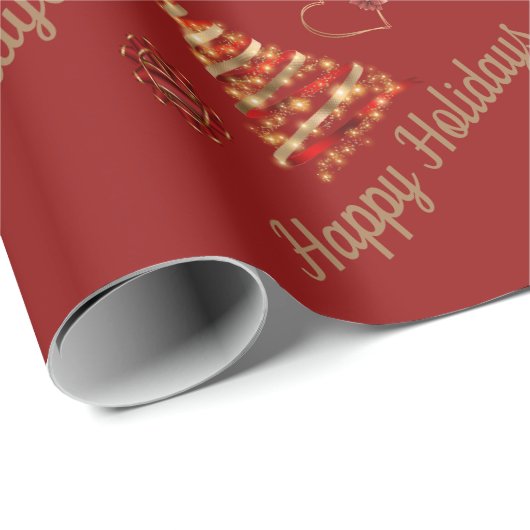 Weihnachten Rot & Gold Moderner Baum & Herz mit Bl Geschenkpapier (Rolleneckpunkt)