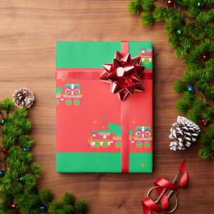 Weihnachten ROT & GRÜN Mit Zügen. Weihnachtsmann Geschenkpapier